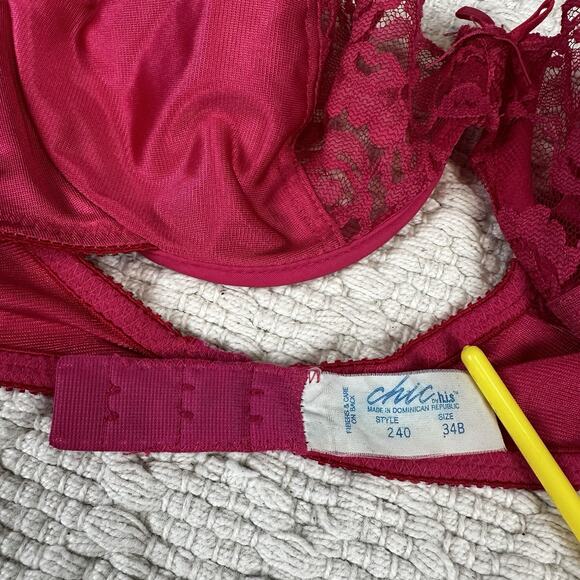 Vintage Chic Bra 34B Pink Satin Lace Underwire 240 Made in Dominican Republic - Picture 2 of 3